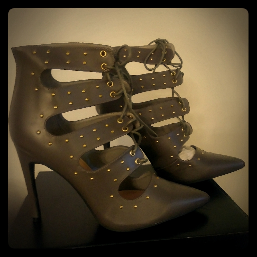 Olive High Heel Booties w/ studs Size -9.5